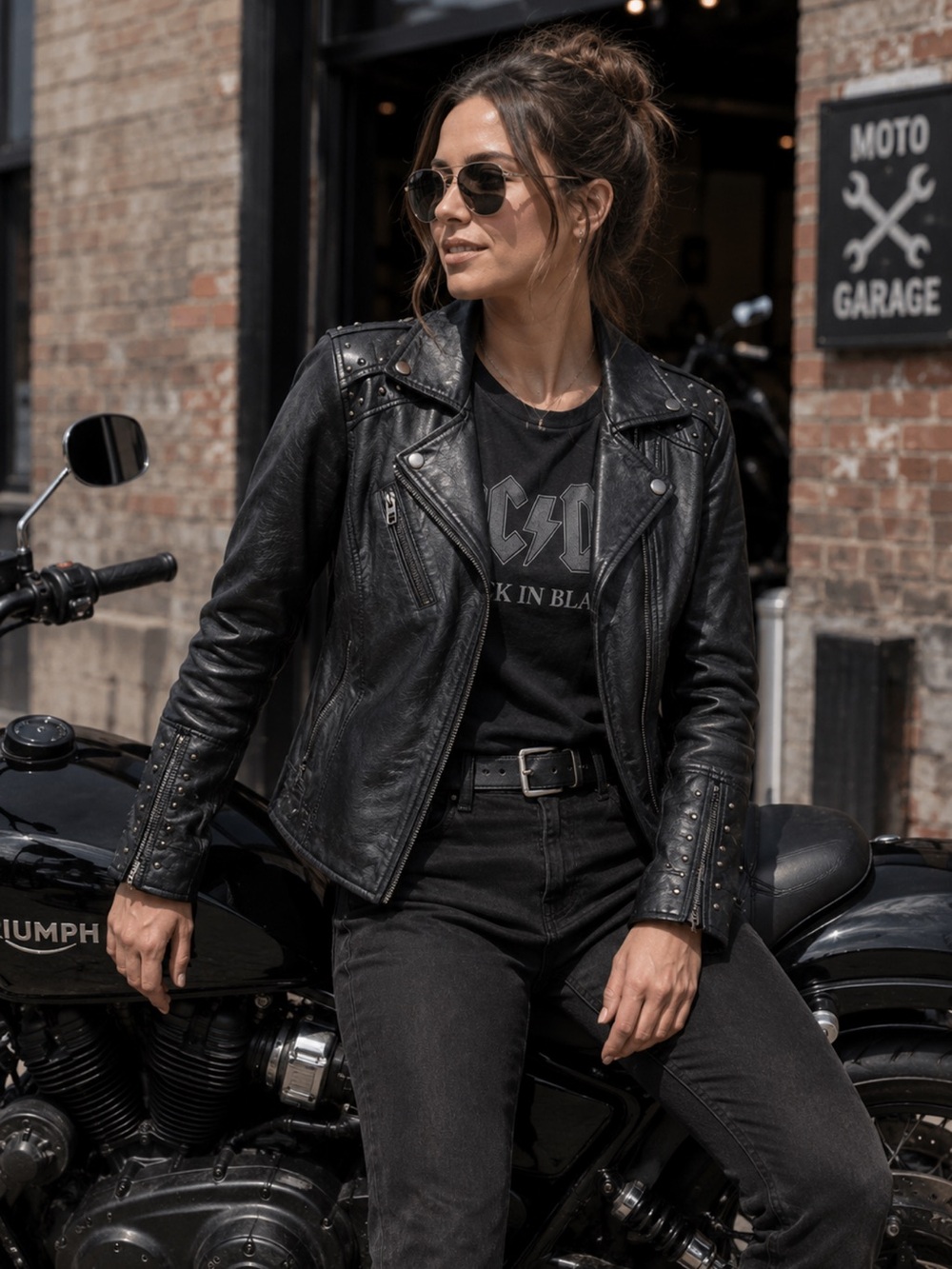 NWOT- COLLEEN LOPEZ FAUX LEATHER BLACK STUDDED, JACKET. XS.